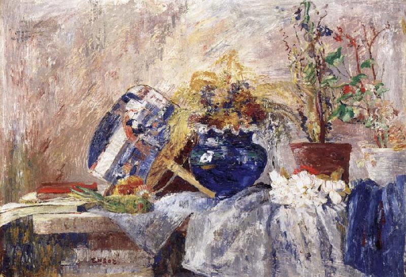 Still life with Blue Vase and Fan, James Ensor